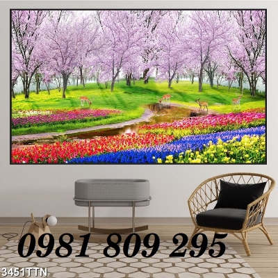 Tranh gạch 3d phong cảnh vườn hoa