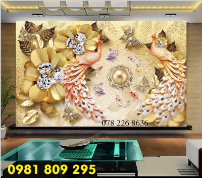 Tranh gạch men - chim công sứ ngọc