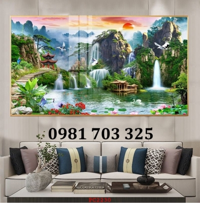 Tranh gạch đẹp thác nước 3d
