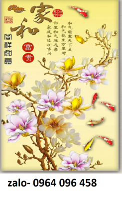 Gạch tranh cá chép hoa mẫu đơn 3d phong thủy - SCCV8