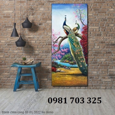 Gạch tranh đẹp chim công 3D trang trí