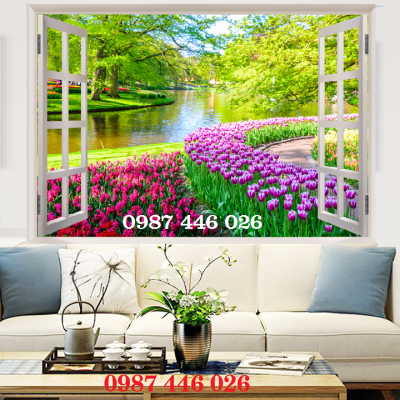 Gạch tranh cửa sổ ốp tường phòng khách
