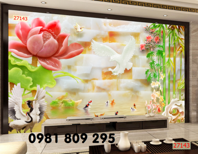 Mãu tranh hoa sen - gạch 3d phòng khách