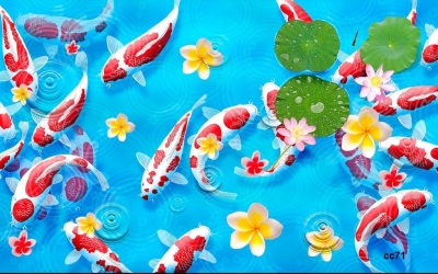 tranh gạch men 3d cá chép phong thủy - 81CL