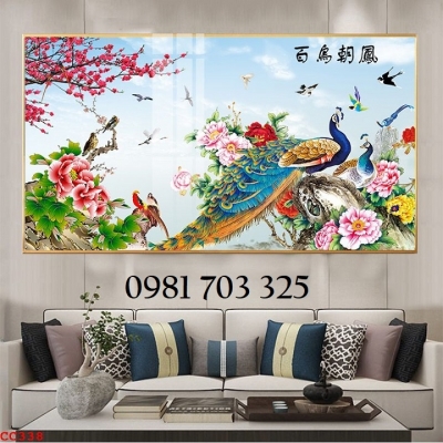Gạch tranh chim công dán tường