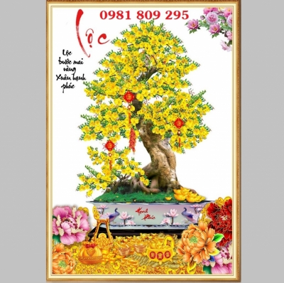 Gạch tranh hoa mai vàng, tranh gạch men HP1221