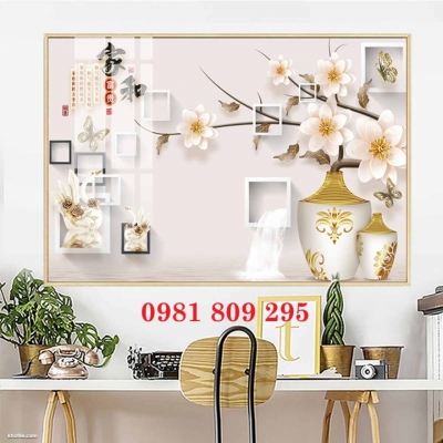 Gạch tranh bình hoa , tranh gạch 3d