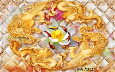 Tranh gạch 3D Long phụng sum vầy