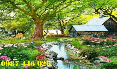 Gạch tranh 3d phong cảnh sân vườn