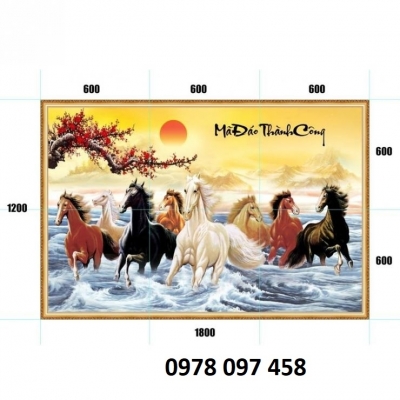 Tranh 3d họa tiết 8 chú ngựa