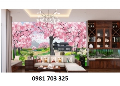 Gạch tranh 3D- tranh hoa đào