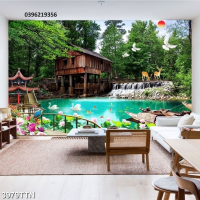 Tranh cảnh thác nước đẹp 3D
