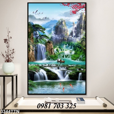 Gạch tranh 3D phong cảnh, tranh thác nước khổ đứng