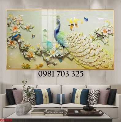 Tranh gạch chim công phong thủy 3D