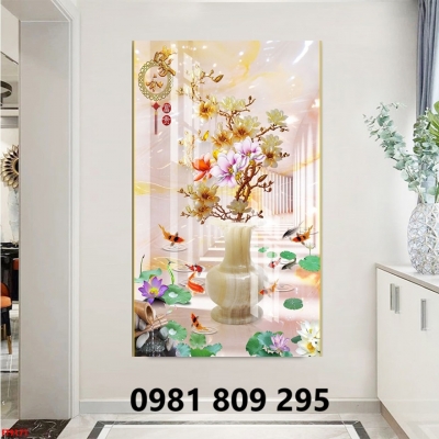 Gạch tranh khổ đứng 3d bình hoa HN9392