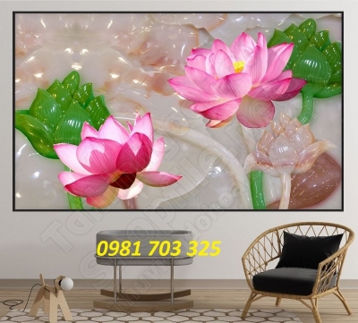 Tranh hoa sen phong thủy, tranh gạch men 3D