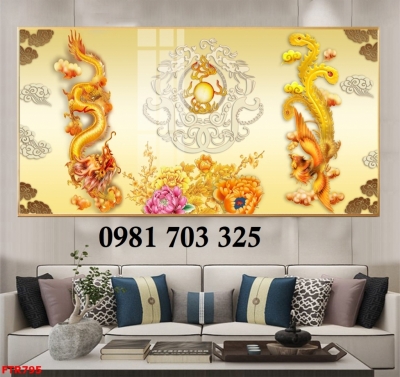 Tranh gạch men 3D long phụng
