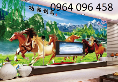 tranh ngựa phòng khách 3d