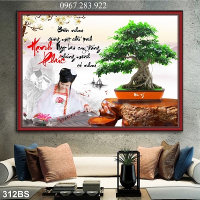 Tranh tường trang trí hoạ tiết cây bonsai