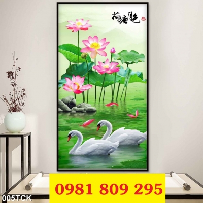 Tranh gạch khổ đứng hoa sen 3d GD765