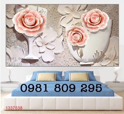 Gạch tranh 3d bình hoa ốp tường bếp