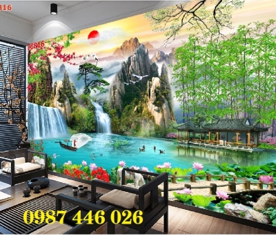 Tranh gạch men phong cảnh thác nước HP722