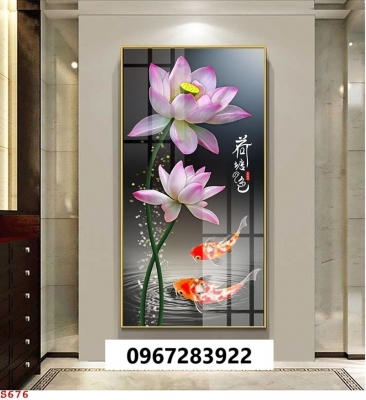 Tranh gạch hoa sen trang trí tường