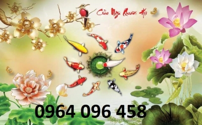 tranh cá chép phong thủy - tranh gạch 3d ốp tường - CVX4