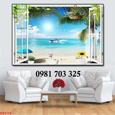 Tranh dán tường 3D, gạch tranh cửa sổ