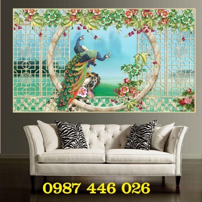 Tranh gạch men chim công HP2632