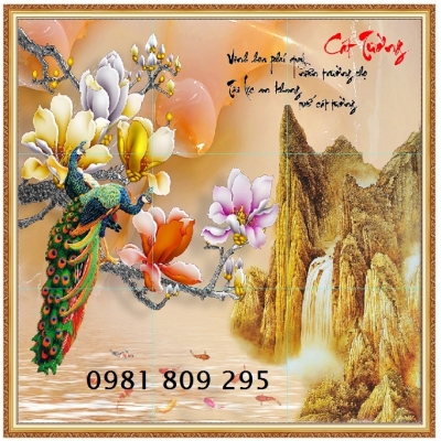 Tranh gạch ốp tường 3d chim ông sứ ngọc