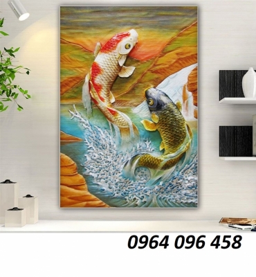 Tranh 3d cá chép - tranh gạch 3d cá chép - 755XY