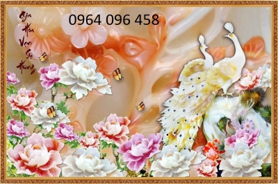 Tranh 3d phong thủy hoa mẫu đơn - tranh gạch 3d ốp tường - HCV44