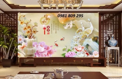 gạch tranh 3d chim công