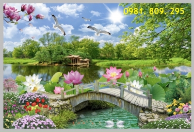 Tranh gạch ốp tường , gạch 3d hoa sen hồ sen