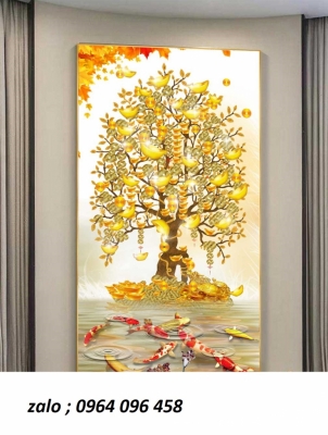 Tranh gạch cây kim tiền 3d REW3