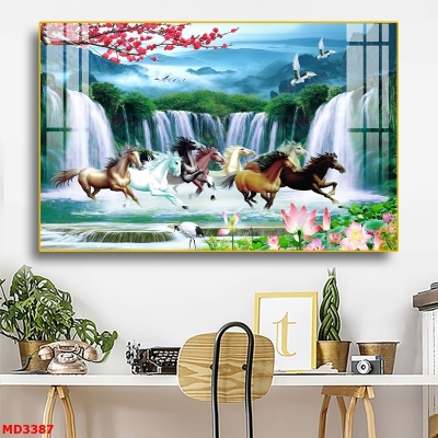 Tranh gạch đẹp ốp tường, tranh phong thủy 8 con ngựa