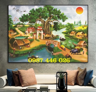 Tranh gạch men làng quê HP02832