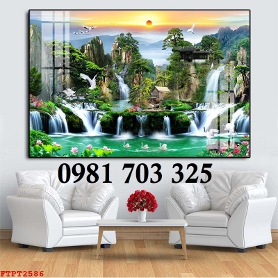 Tranh gạch men phong cảnh thác nước hữu tình