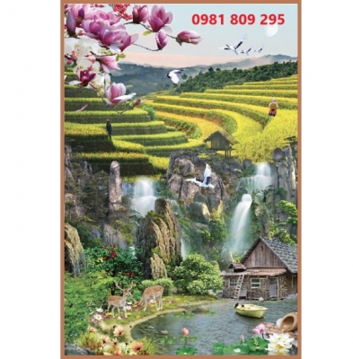 Tranh gạch ruộng bậc thang 3d khổ dọc mới hN9292
