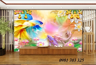 Tranh gạch đẹp 3D cá chép ốp tường