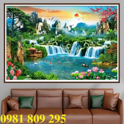 Gạch tranh 3d sơn thủy - phong cảnh trang trí