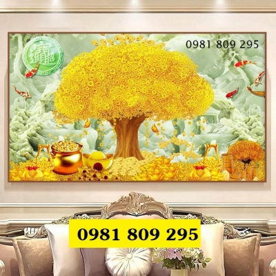 Gạch 3d ốp tường , tranh cây kim tiền