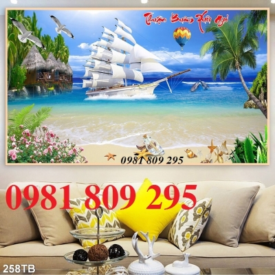 Gạch tranh 3d - thuyền buồm , tranh ốp phòng khách
