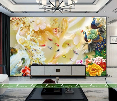 Tranh gạch ốp tường 3d chim công - 033XC