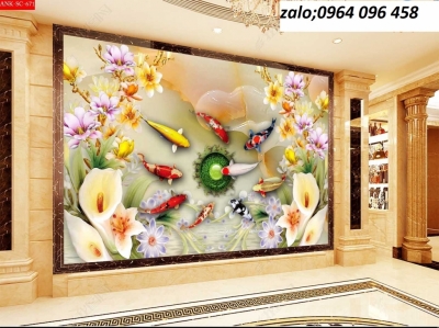 Tranh gạch 3d cá chép phong thủy - 432QP
