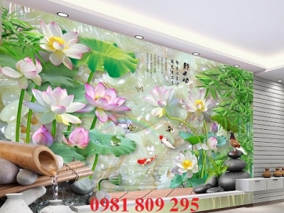 Gạch tranh 3d ốp tường hoa sen
