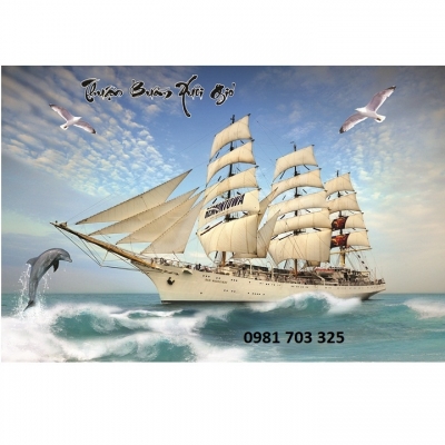 Tranh gạch thuyền buồm-tranh 3D