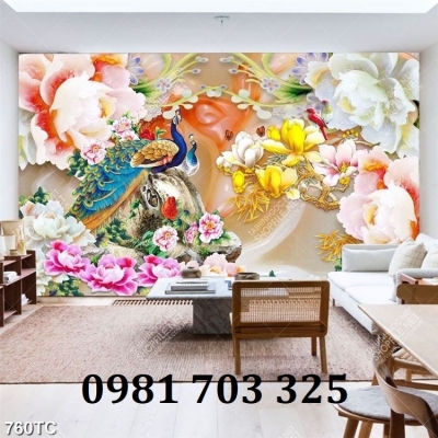 Tranh chim công phong thủy, gạch tranh 3D đẹp