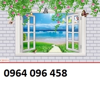 tranh 3d trang trí cửa sổ hoa hồng - tranh gạch 3d - XCB43
